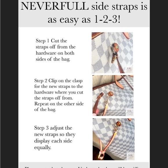 Louis Vuitton Neverfull Vachetta Leather Replacement Side Strap cinches sides - Picture 4 of 10